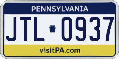 PA license plate JTL0937