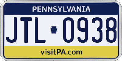 PA license plate JTL0938