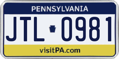 PA license plate JTL0981