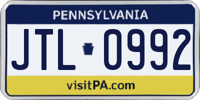PA license plate JTL0992