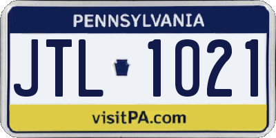 PA license plate JTL1021