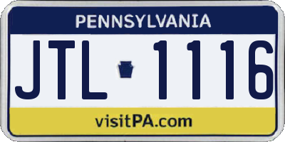 PA license plate JTL1116