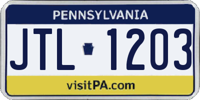 PA license plate JTL1203