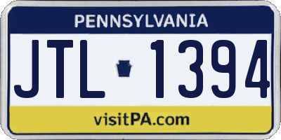 PA license plate JTL1394