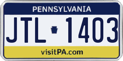 PA license plate JTL1403