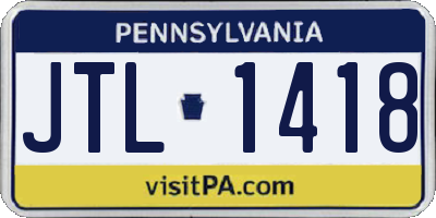PA license plate JTL1418