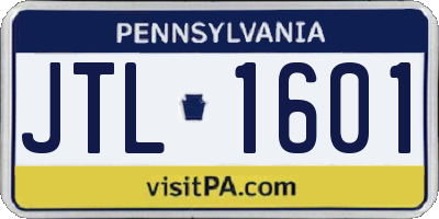 PA license plate JTL1601