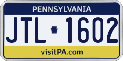 PA license plate JTL1602