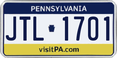 PA license plate JTL1701