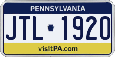 PA license plate JTL1920