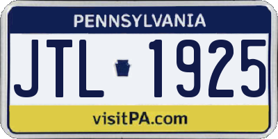 PA license plate JTL1925