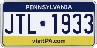 PA license plate JTL1933