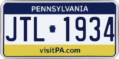 PA license plate JTL1934