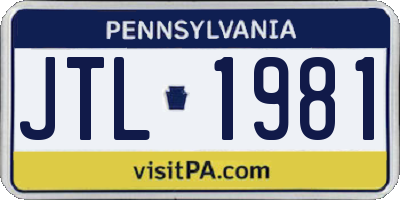 PA license plate JTL1981