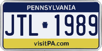 PA license plate JTL1989