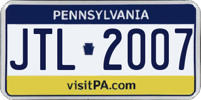 PA license plate JTL2007