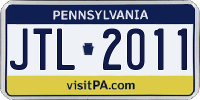 PA license plate JTL2011