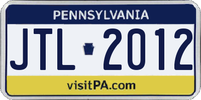 PA license plate JTL2012