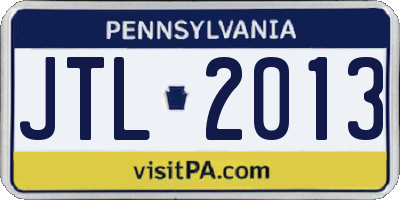 PA license plate JTL2013