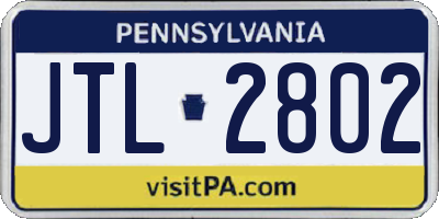 PA license plate JTL2802