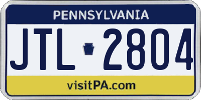 PA license plate JTL2804