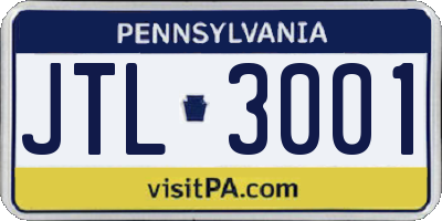PA license plate JTL3001