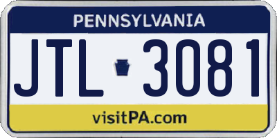 PA license plate JTL3081