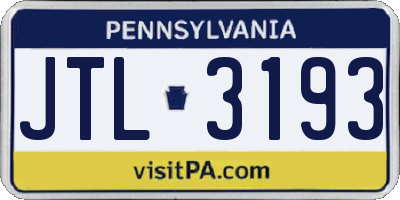PA license plate JTL3193