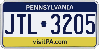 PA license plate JTL3205