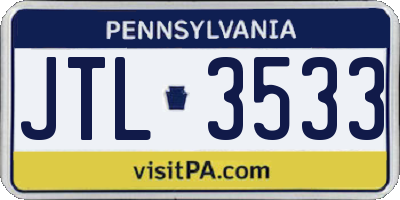 PA license plate JTL3533