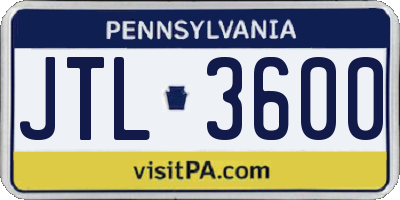 PA license plate JTL3600
