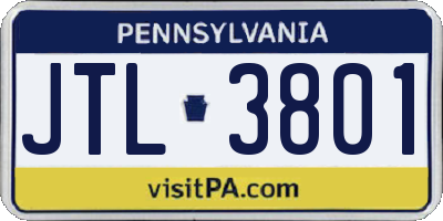 PA license plate JTL3801