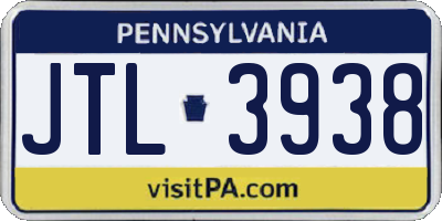 PA license plate JTL3938