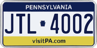 PA license plate JTL4002