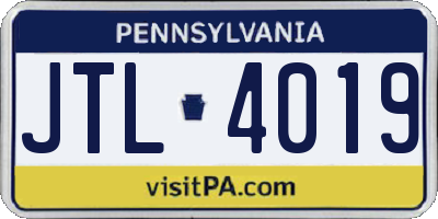 PA license plate JTL4019