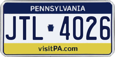 PA license plate JTL4026