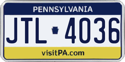 PA license plate JTL4036