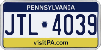 PA license plate JTL4039