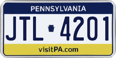 PA license plate JTL4201