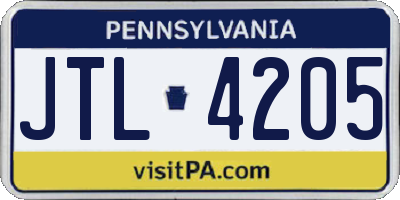 PA license plate JTL4205