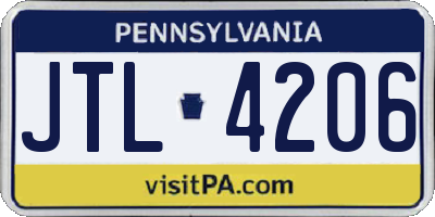 PA license plate JTL4206