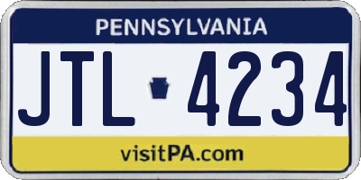 PA license plate JTL4234