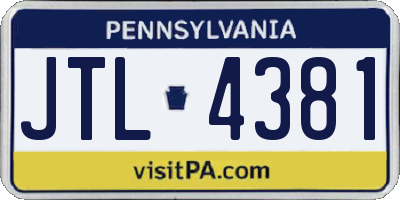 PA license plate JTL4381