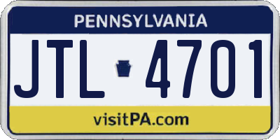 PA license plate JTL4701
