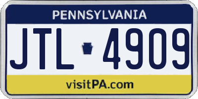PA license plate JTL4909