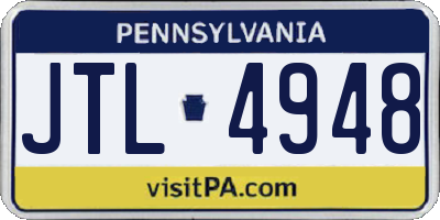PA license plate JTL4948