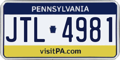 PA license plate JTL4981