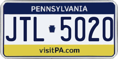 PA license plate JTL5020