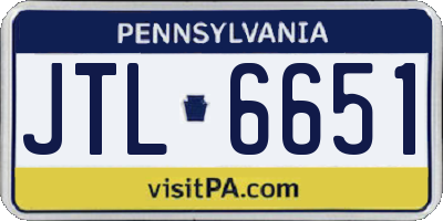 PA license plate JTL6651