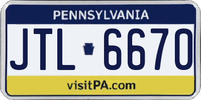 PA license plate JTL6670